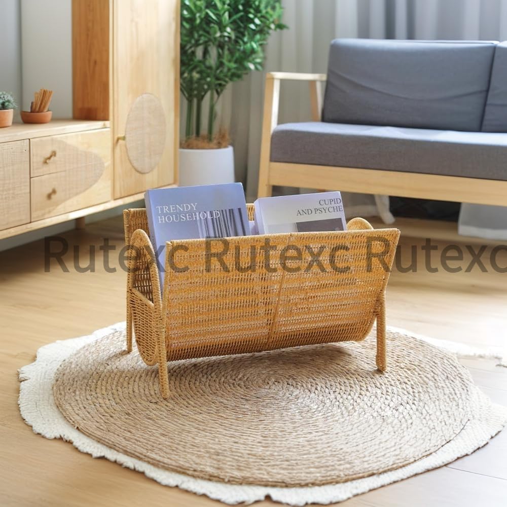 Amazon.co.jp: Rutexc 手編みマガジンラック 模造籐製 フロアタイプ